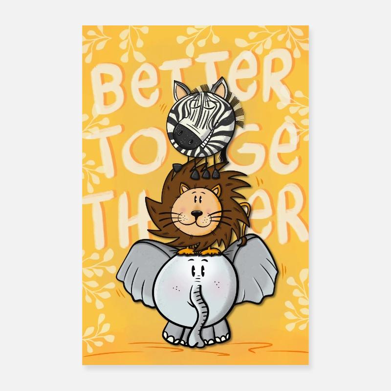 Better Together Elefant Löwe Zebra - Poster 40x60 cm - Weiß