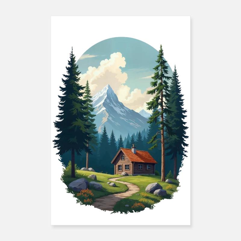 Verpixelte Hütte im Wald Poster 40x60 cm
