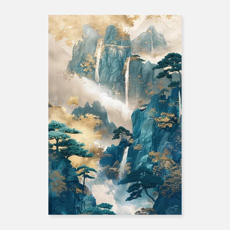 Gold Blue Mountains Poster 16" x 24" (40x60 cm)