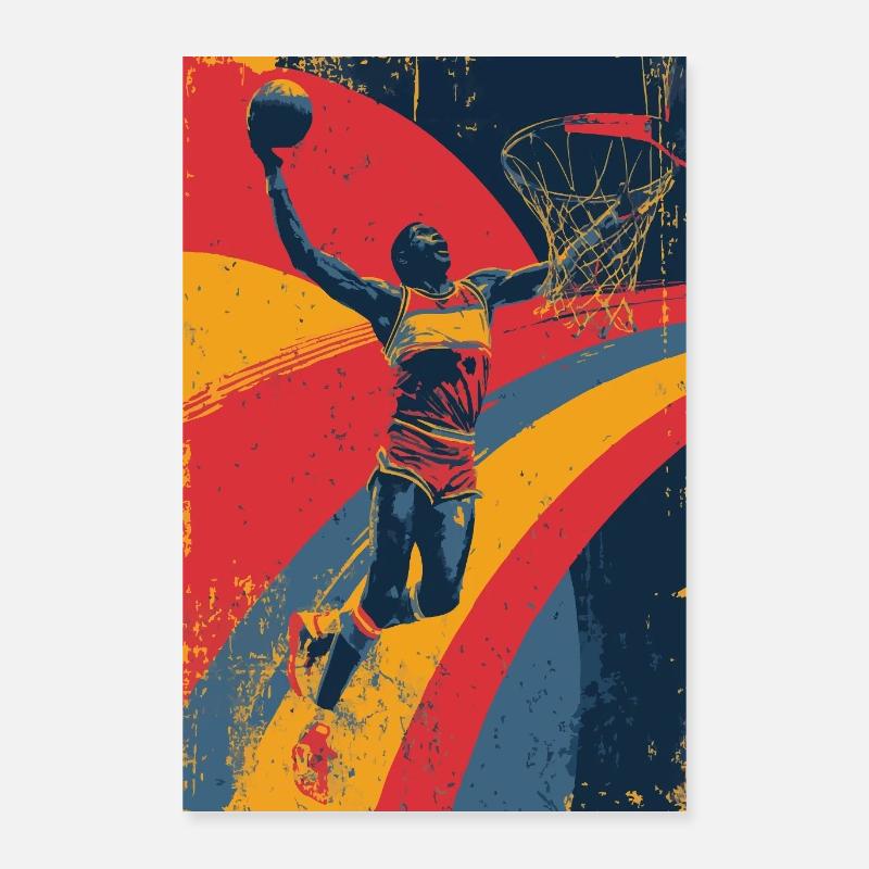 Retro basketball dunk with color sheets. Poster 16" x 24" (40x60 cm)