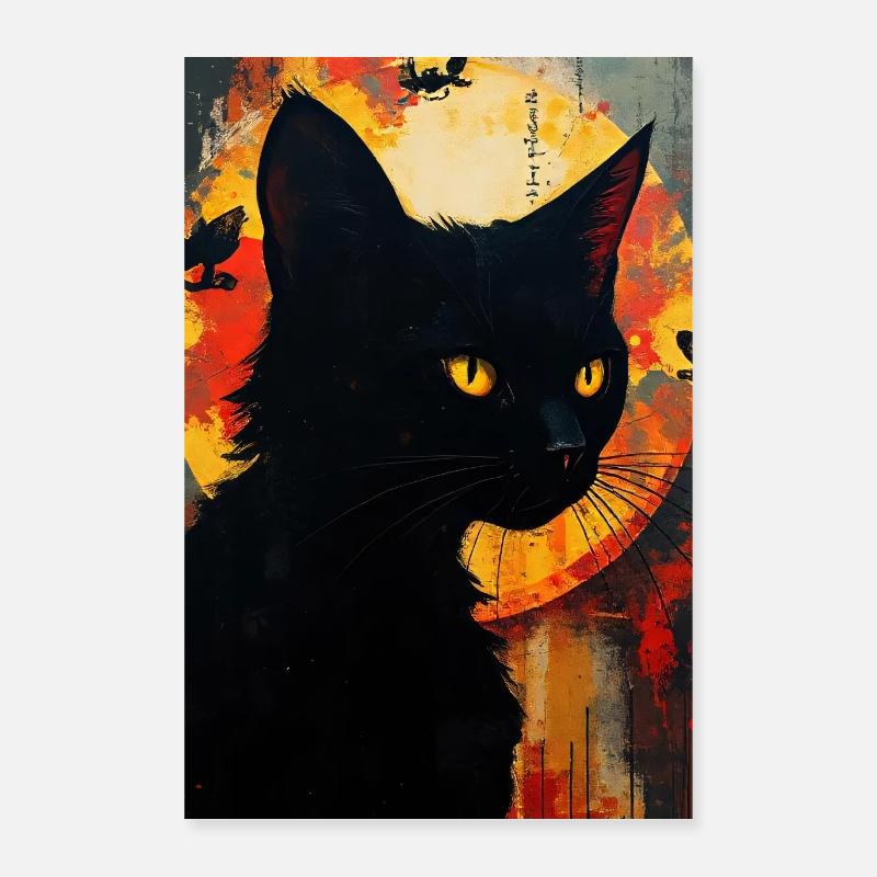 shwarze katze abstrakte kunst - Poster 40x60 cm - Weiß