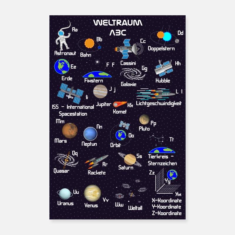 Affiche d'apprentissage de l'alphabet ABC de l'espace Poster 40 x 60 cm