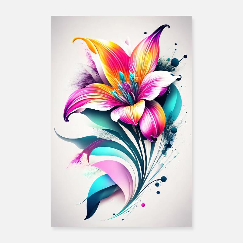 Abstract Art Lily Splash Ink Style Poster 16" x 24" (40x60 cm)