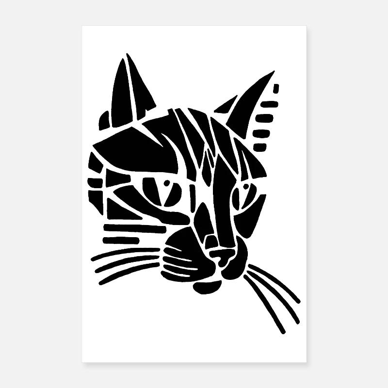 Chat tribal noir - Poster 40 x 60 cm - blanc