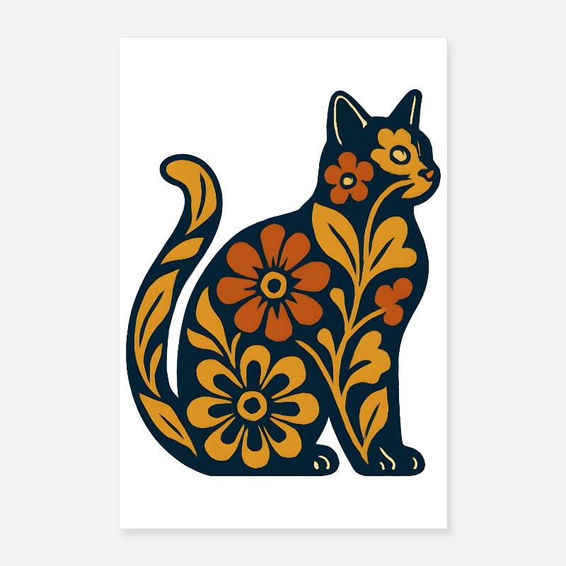 Chat fleur sur le bleu nuit Poster 40 x 60 cm