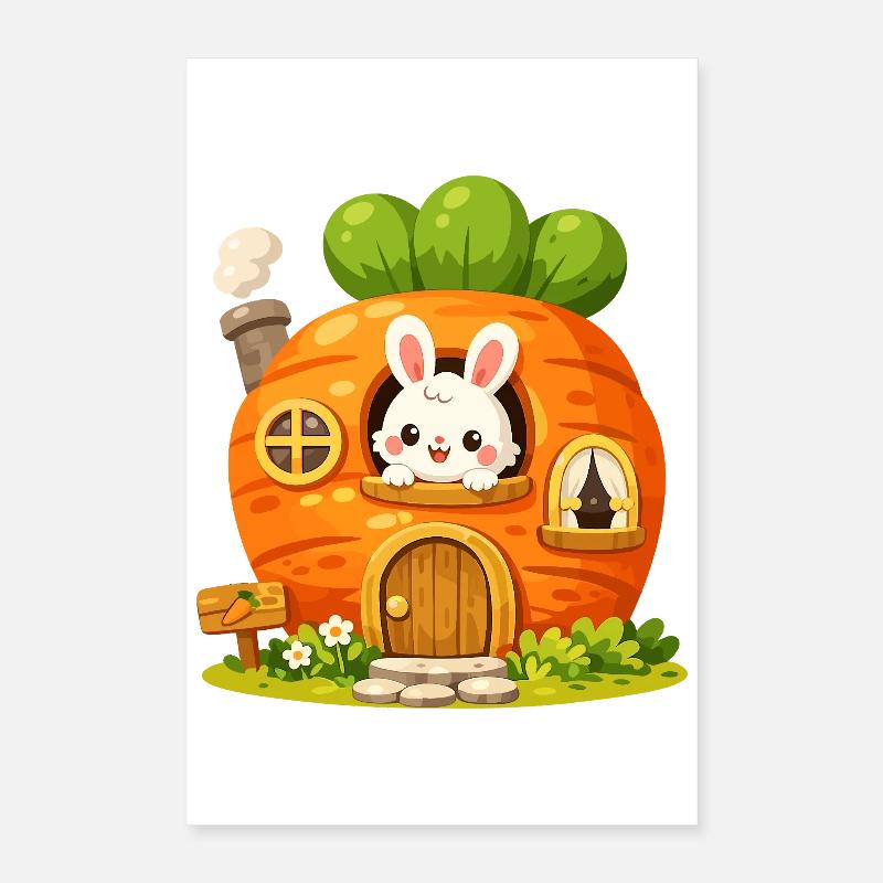 Karottenhaus mit Häschen Poster 40x60 cm