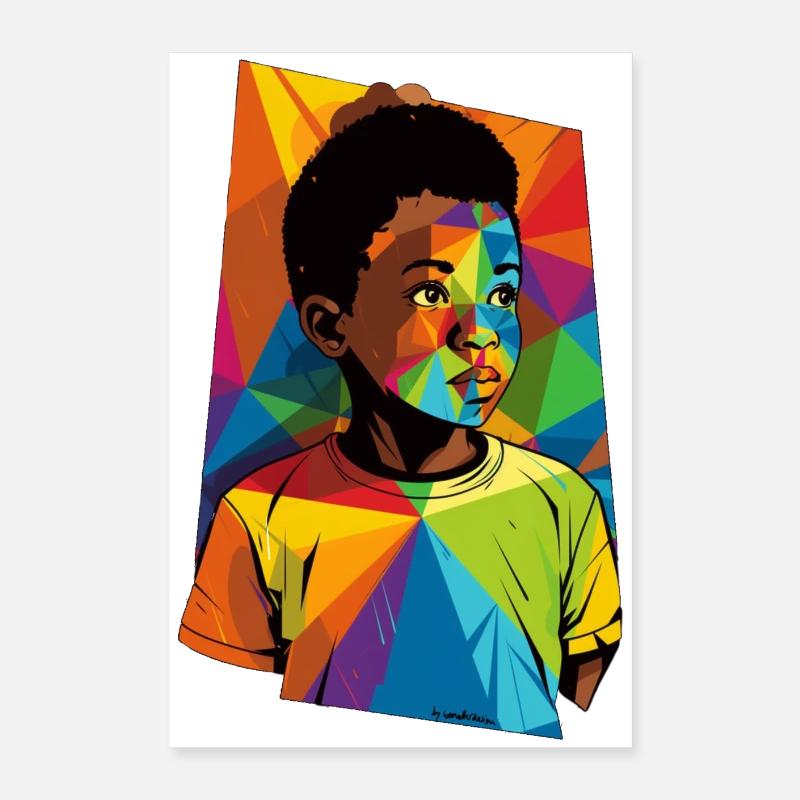 Geometrisches Kinderporträt mit lebendigen Farben Poster 40x60 cm