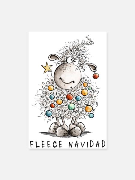 Fleece Navidad Weihnachtsschaf Cartoon Schaf - Poster 40x60 cm - Weiß - Vorne