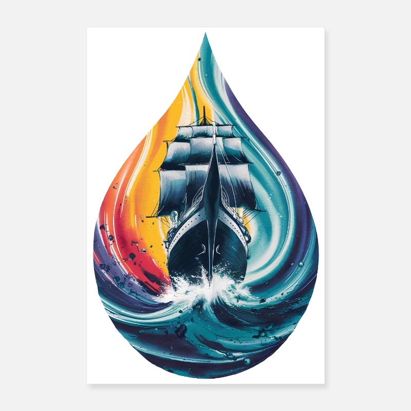 Illustration de la goutte d’eau de mer du navire à voile Poster 40 x 60 cm