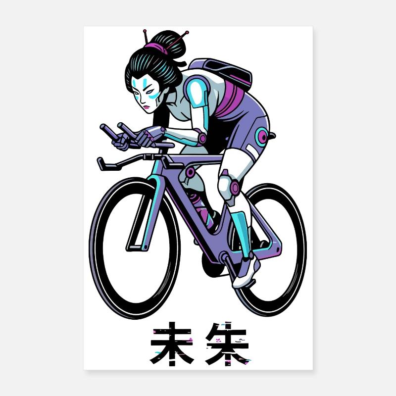 Neon Cyborg geisha Cyclist Poster 16" x 24" (40x60 cm)