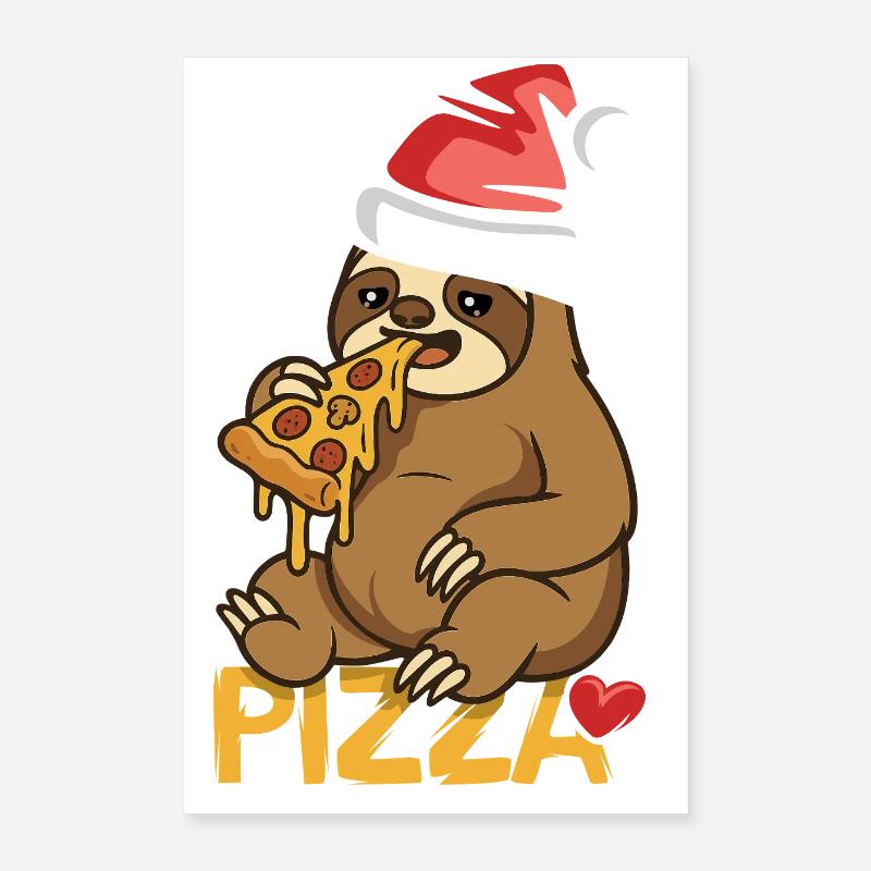 Faultier isst Pizza Weihnachtsdesign Poster 40x60 cm