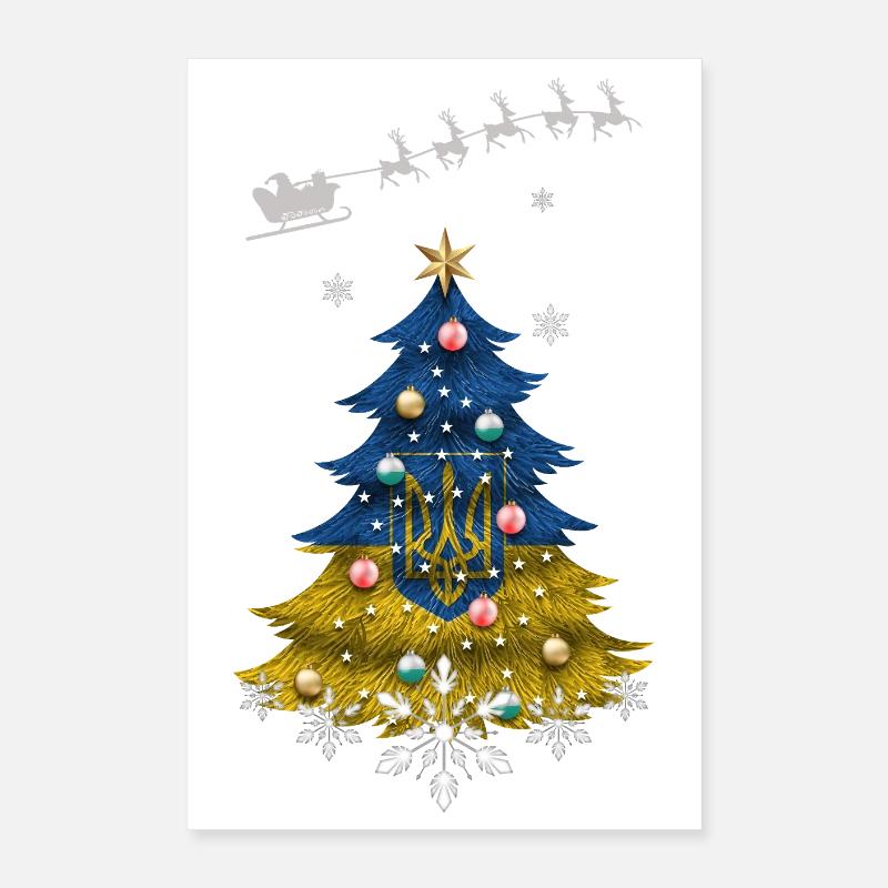 Sapin de Noël avec drapeau ukrainien Poster 40 x 60 cm