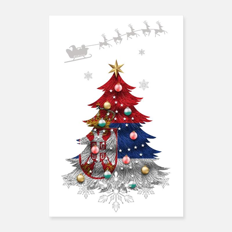 Sapin de Noël avec drapeau serbe Poster 40 x 60 cm
