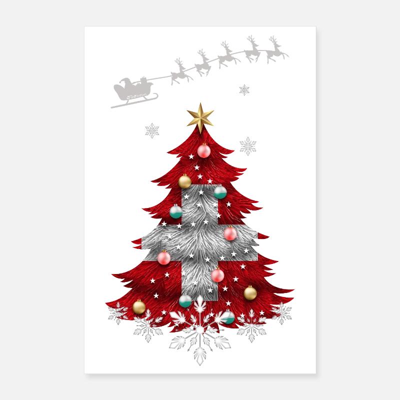 Weihnachtsbaum mit Schweizer Fahne Poster 40x60 cm