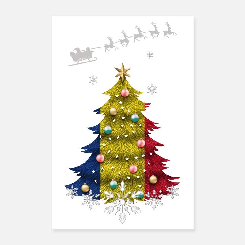 Weihnachtsbaum mit Rumänien-Flagge Poster 40x60 cm
