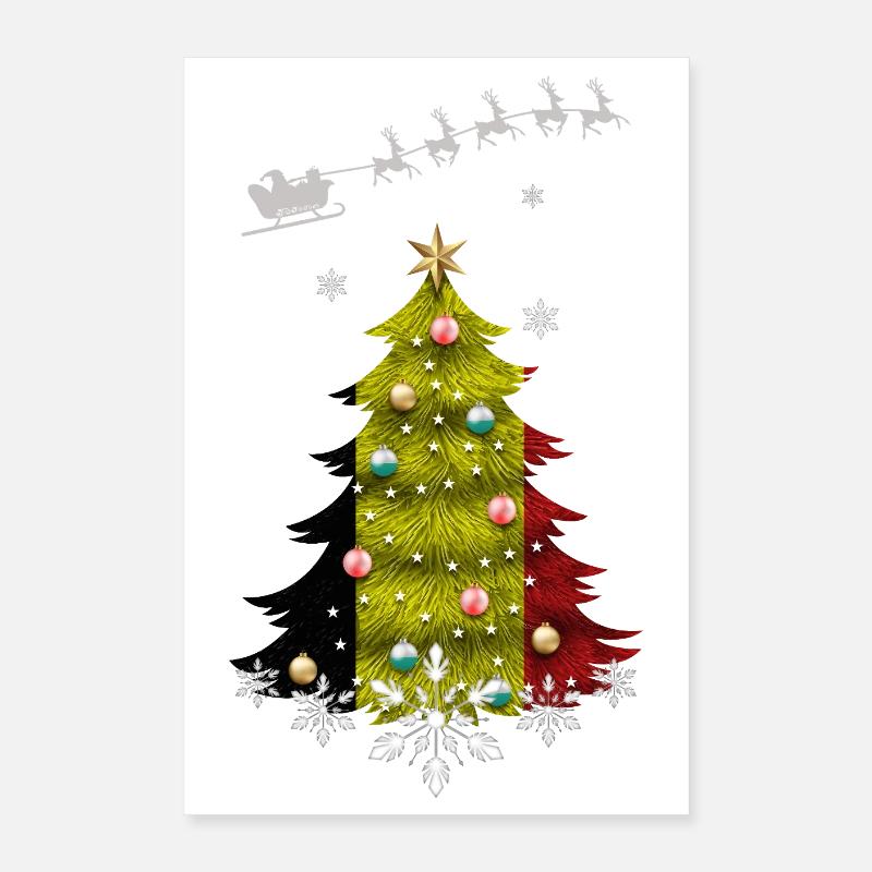 Sapin de Noël avec drapeau belge Poster 40 x 60 cm