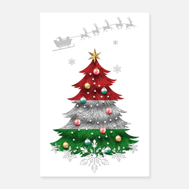 Weihnachtsbaum mit Ungarn Flagge - Poster 40x60 cm - Weiß
