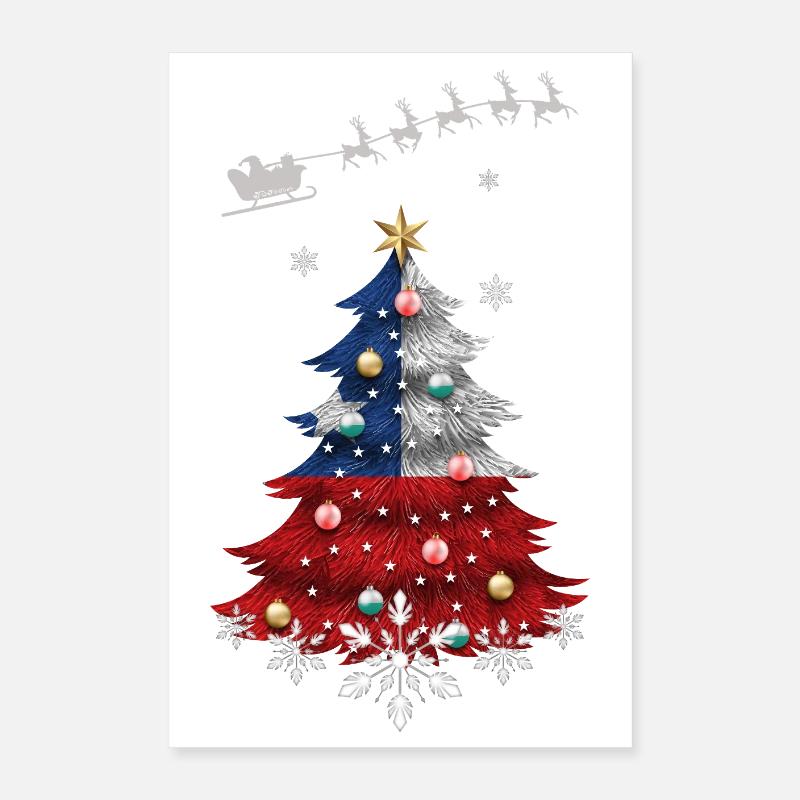 Sapin de Noël avec drapeau chilien Poster 40 x 60 cm