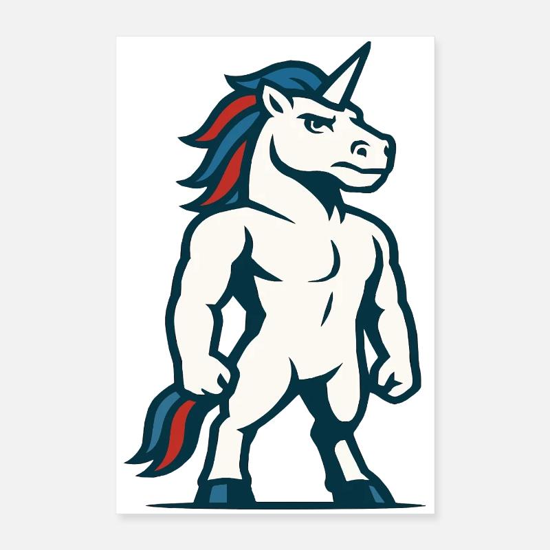 Power Unicorn Mascot Strong Athletic Design Poster 16" x 24" (40x60 cm)