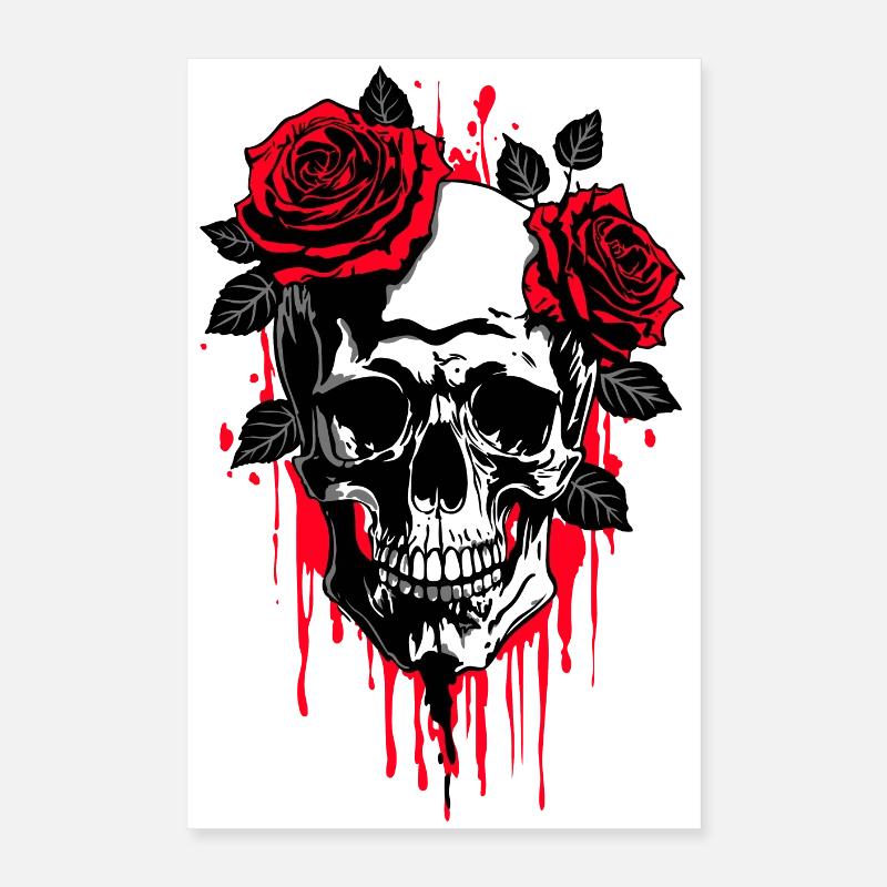 Teschio con Rose Mistico Romantico Poster 40x60 cm