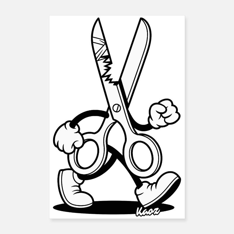 Dessin animé rétro : Ciseaux avec pieds Poster 40 x 60 cm