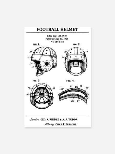 Brevet du plan du casque de football - Poster 40 x 60 cm - blanc - Devant