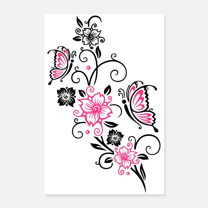 Kirschblüten und Schmetterlinge, Frühlingsblüten. Poster 40x60 cm