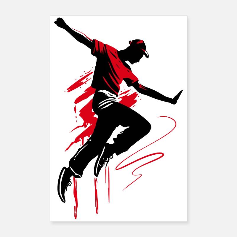 Breakdancer Dancer Silhouette en Rouge Noir Poster 40 x 60 cm