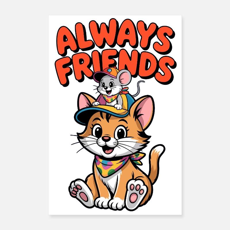 Chat et souris mignons comme meilleurs amis Poster 40 x 60 cm