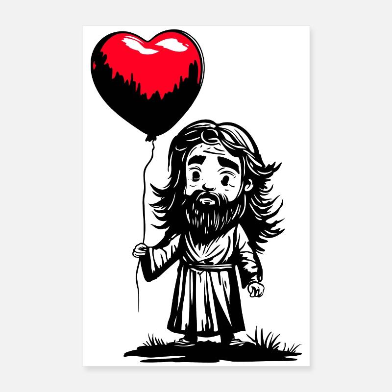 Jesus mit Herz Luftballon - Heartful Creatures Poster 40x60 cm