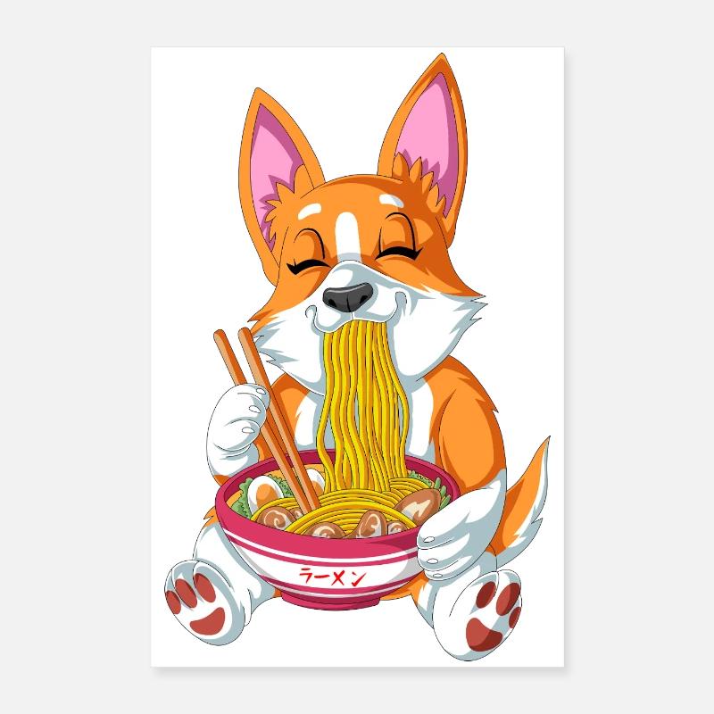 Cute Corgi Enjoying Ramen Poster 16" x 24" (40x60 cm)