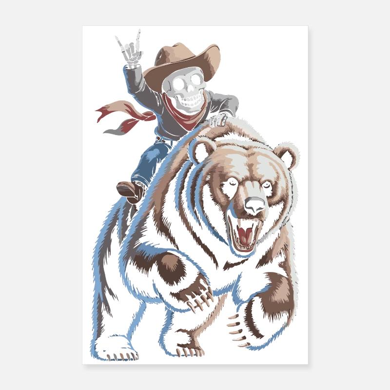 Skeleton cowboy on bear Poster 16" x 24" (40x60 cm)