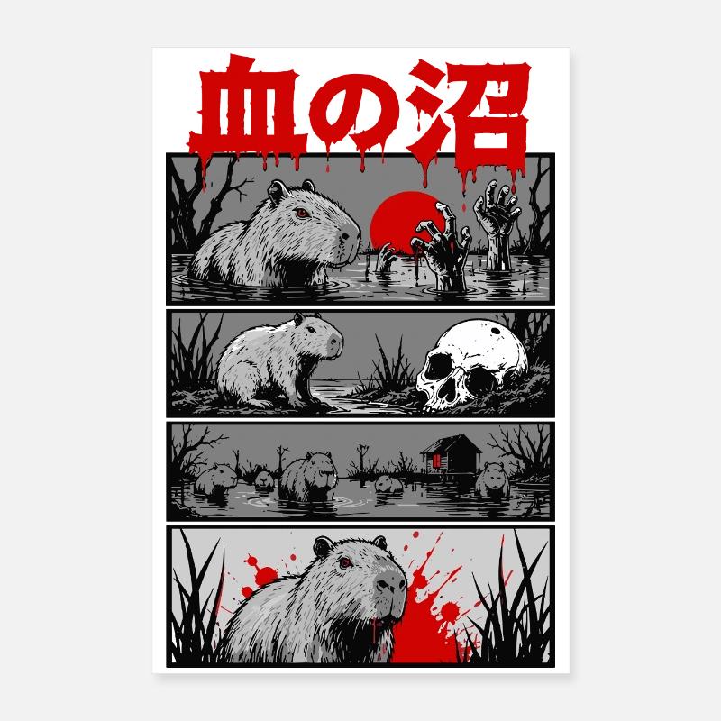 Horror Capybara Japan Style Poster 16" x 24" (40x60 cm)