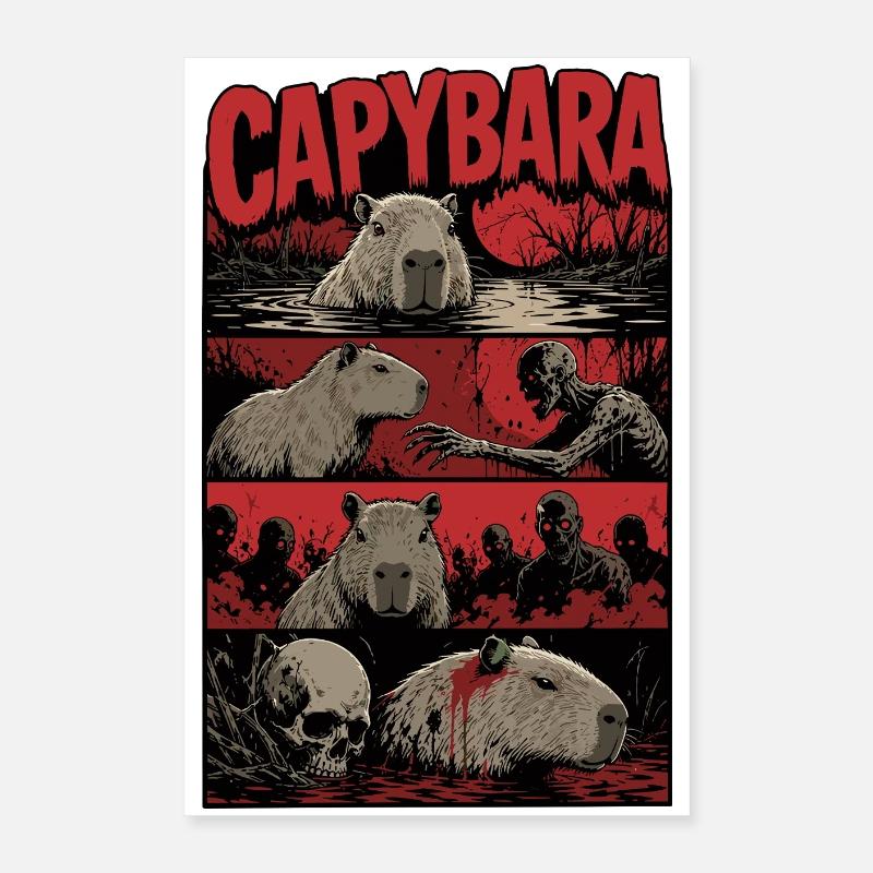 Zombie Capybara Horror Art Poster 16" x 24" (40x60 cm)