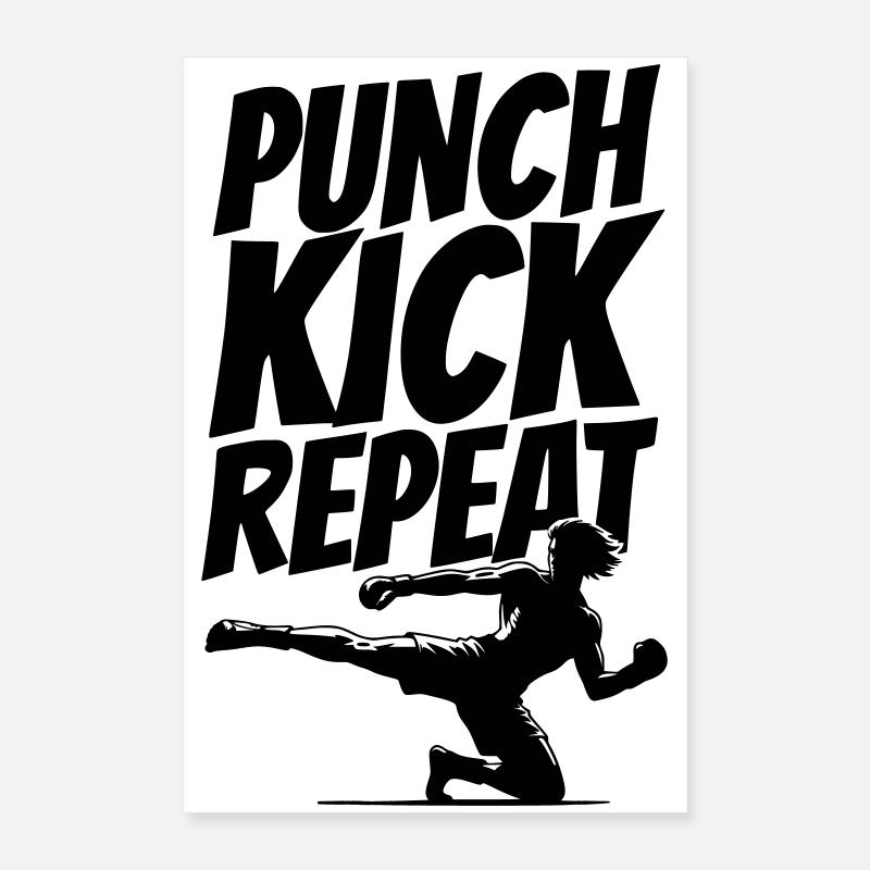 Kickboxer Grafik mit Punch Kick Repeat Text Poster 40x60 cm