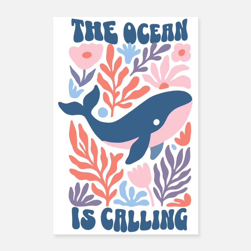 The Ocean Is Calling - Retro Wal Boho Blumen Poster 40x60 cm
