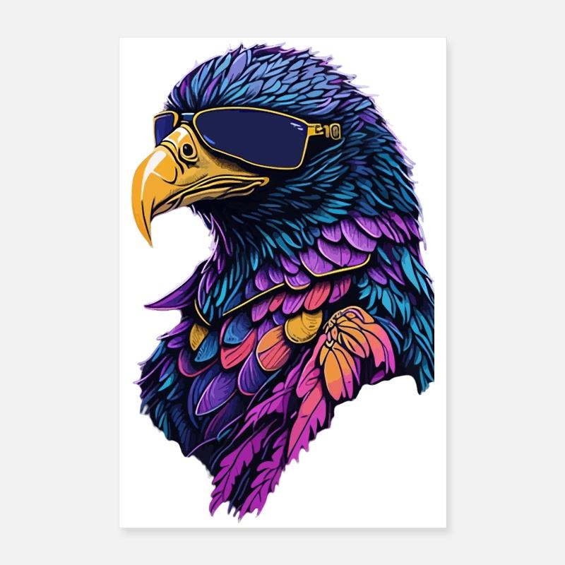 Aigle de couleur avec des lunettes Poster 40 x 60 cm