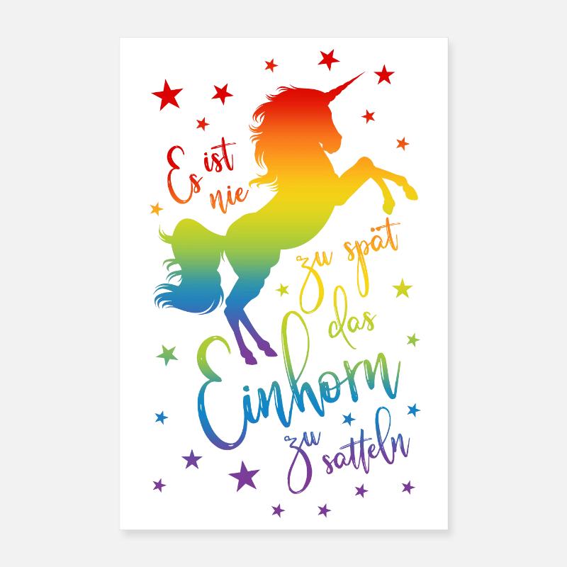 Einhorn satteln Spruch Regenbogen Sterne bunt Poster 40x60 cm