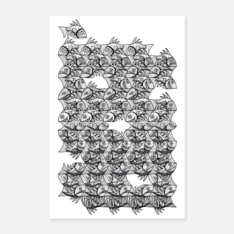Repeated monochrome fish Poster 16" x 24" (40x60 cm)