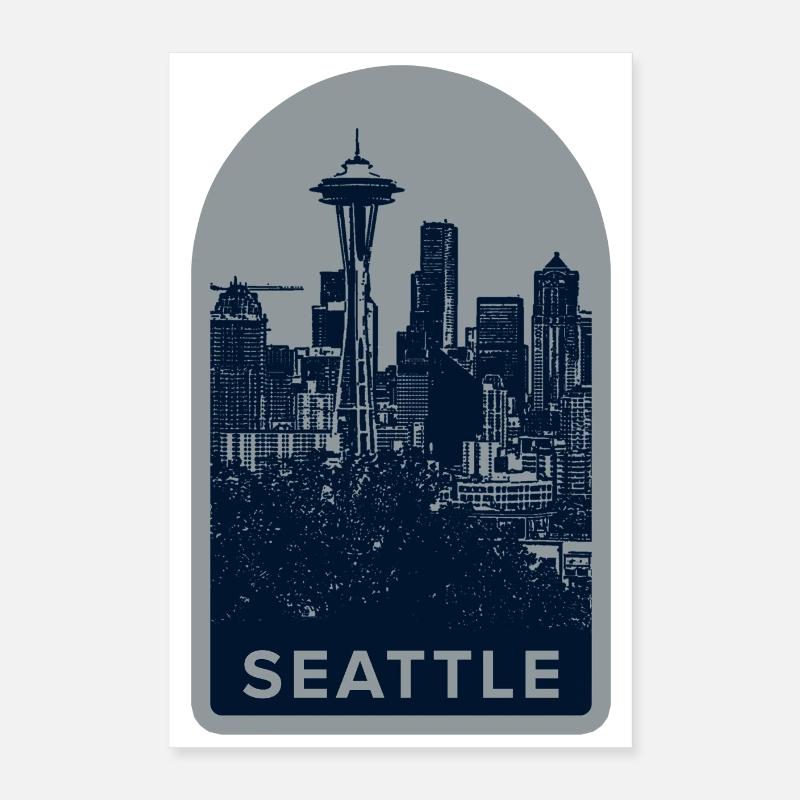 Badge Seattle Skyline : Silhouette Space Needle Poster 40 x 60 cm