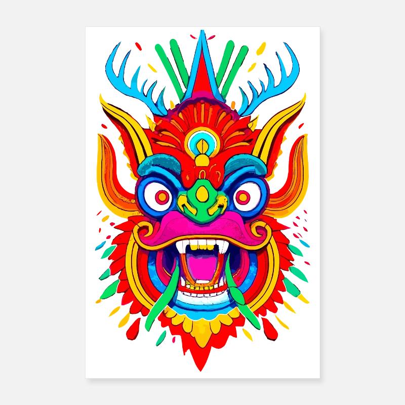 Masque de dragon coloré Poster 40 x 60 cm