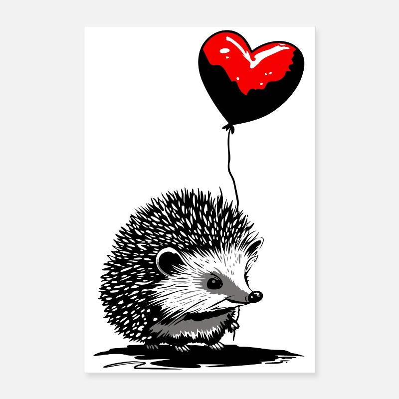 Igel mit Herz Luftballon - Heartful Creatures Poster 40x60 cm