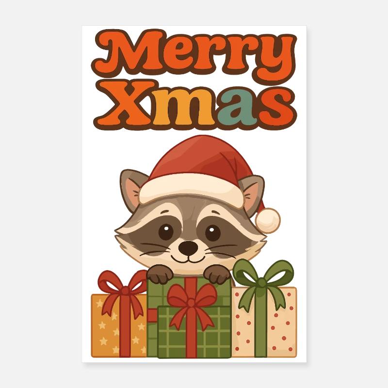 Weihnachts Waschbär mit Geschenken Poster 40x60 cm