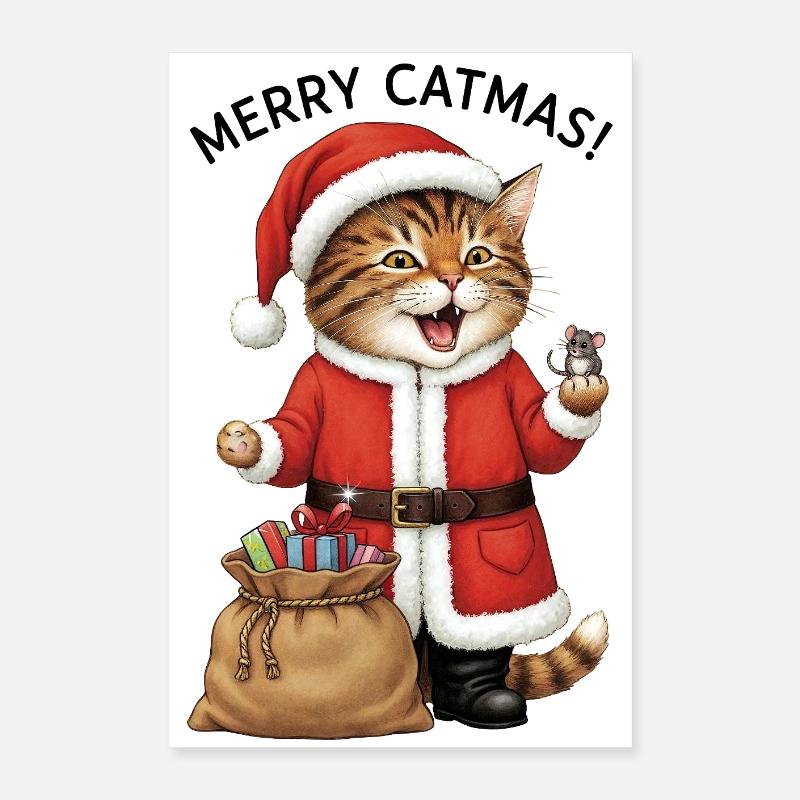 Joyeux Catmas, Chat Souris, Noël drôle, mignon Poster 40 x 60 cm