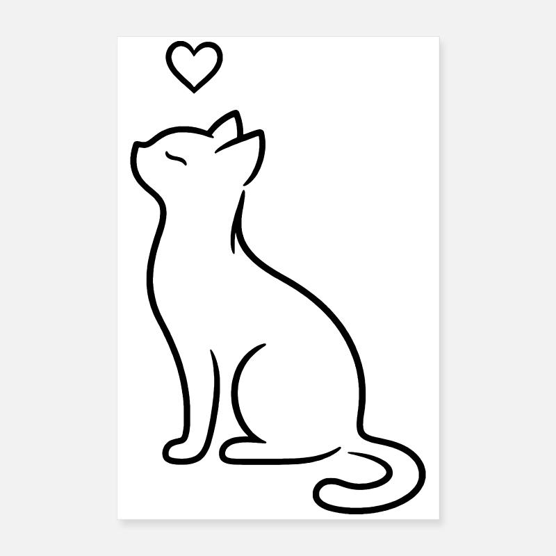 Chat assis élégant avec cœur | Art d’amour minimal Poster 40 x 60 cm