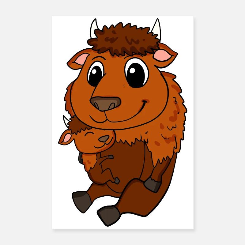 Grossesse familiale - Bison avec bébé - Bison Poster 40 x 60 cm