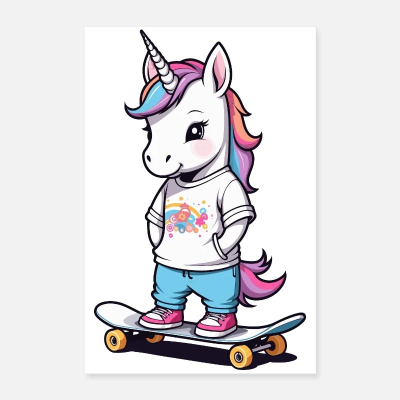 Licorne patineuse mignonne Poster 40 x 60 cm