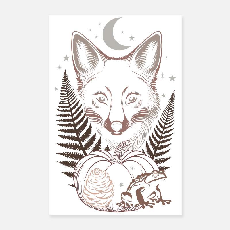 Fuchs mit Farn und Kürbis im Herbstwald Poster 40x60 cm