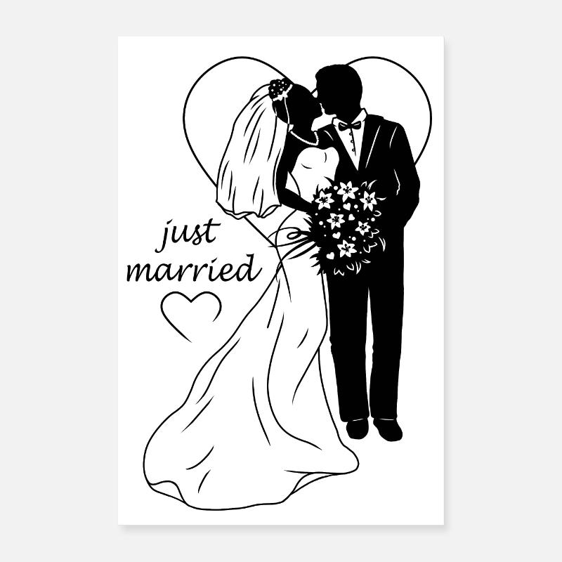 Brudepar brudgom illustration ægteskab Poster 40x60 cm
