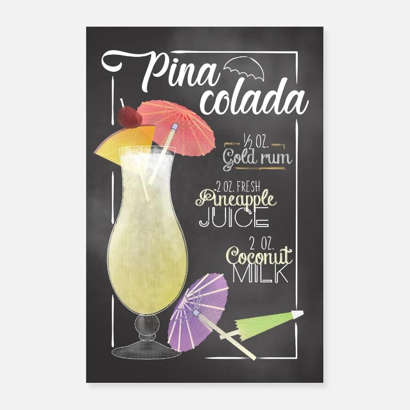 Pina Colada Cocktail Bar Geschenke - Poster 40x60 cm - Weiß